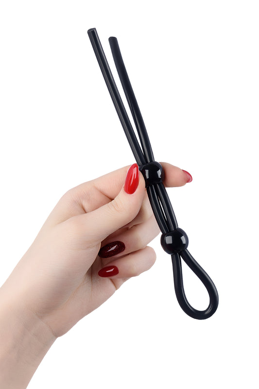 A-toys by toyfa'nın iki boncuklu penisine kement, silikon, siyah, 19,5 cm