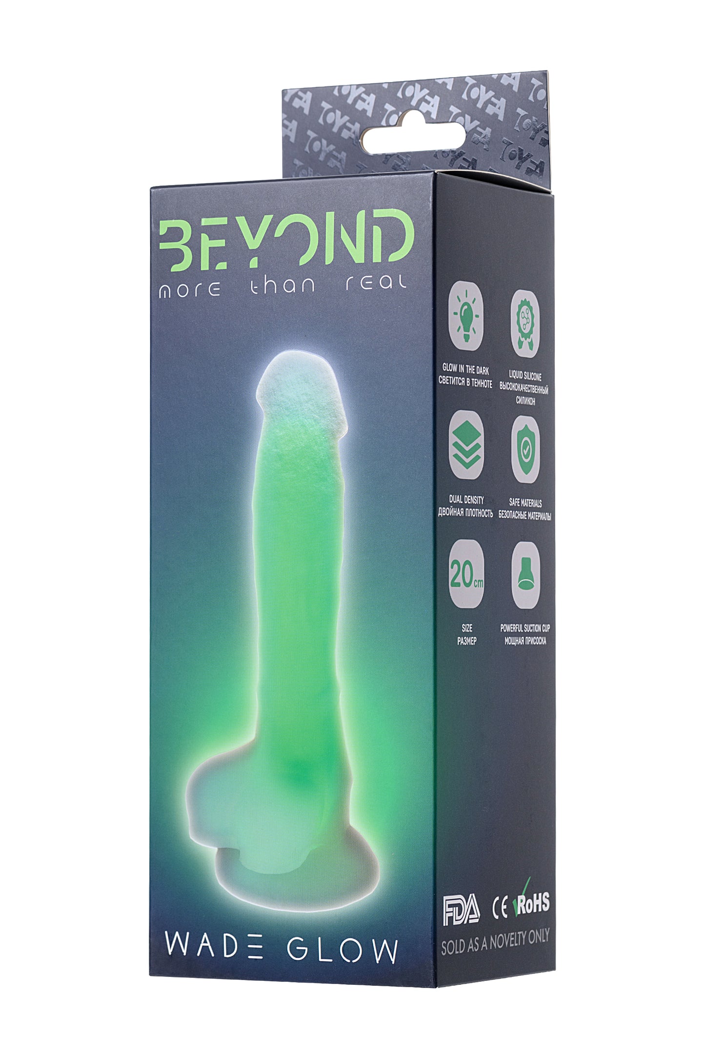 Beyond by Toyfa Wade Glow Gece Parlayan Dildo, Silikon, Şeffaf, 20 cm