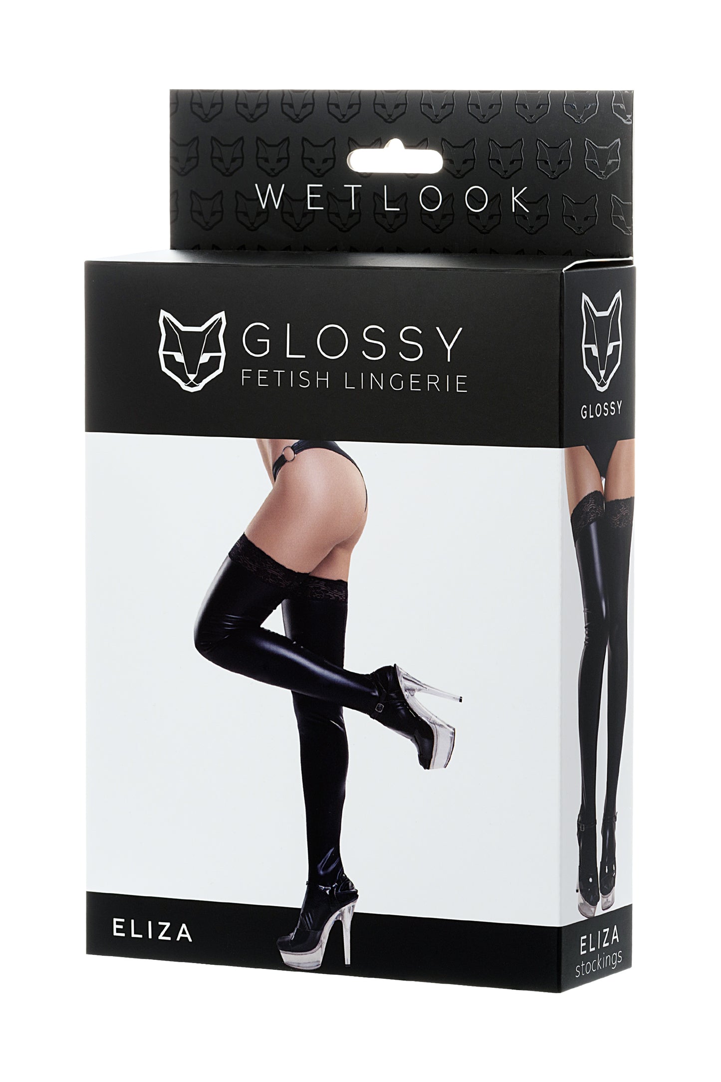 Glossy ELİZA Dantelİ Deri Çorap, Wetlook , siyah, XL