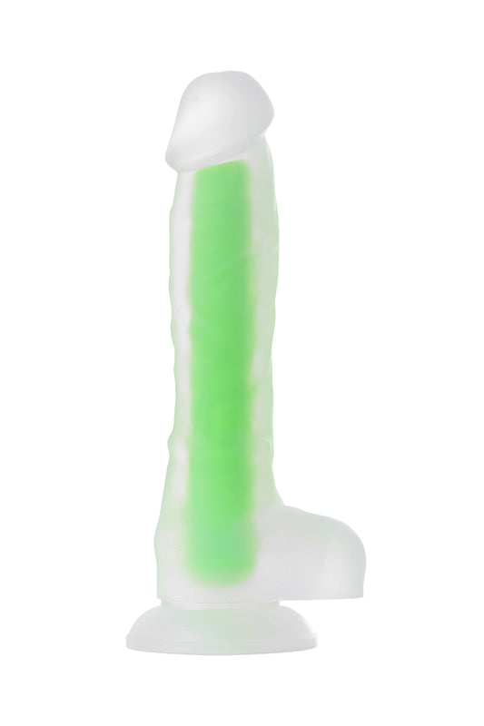 Beyond by Toyfa Dick Glow Gece Parlayan Dildo, Silikon, Şeffaf, 18 cm