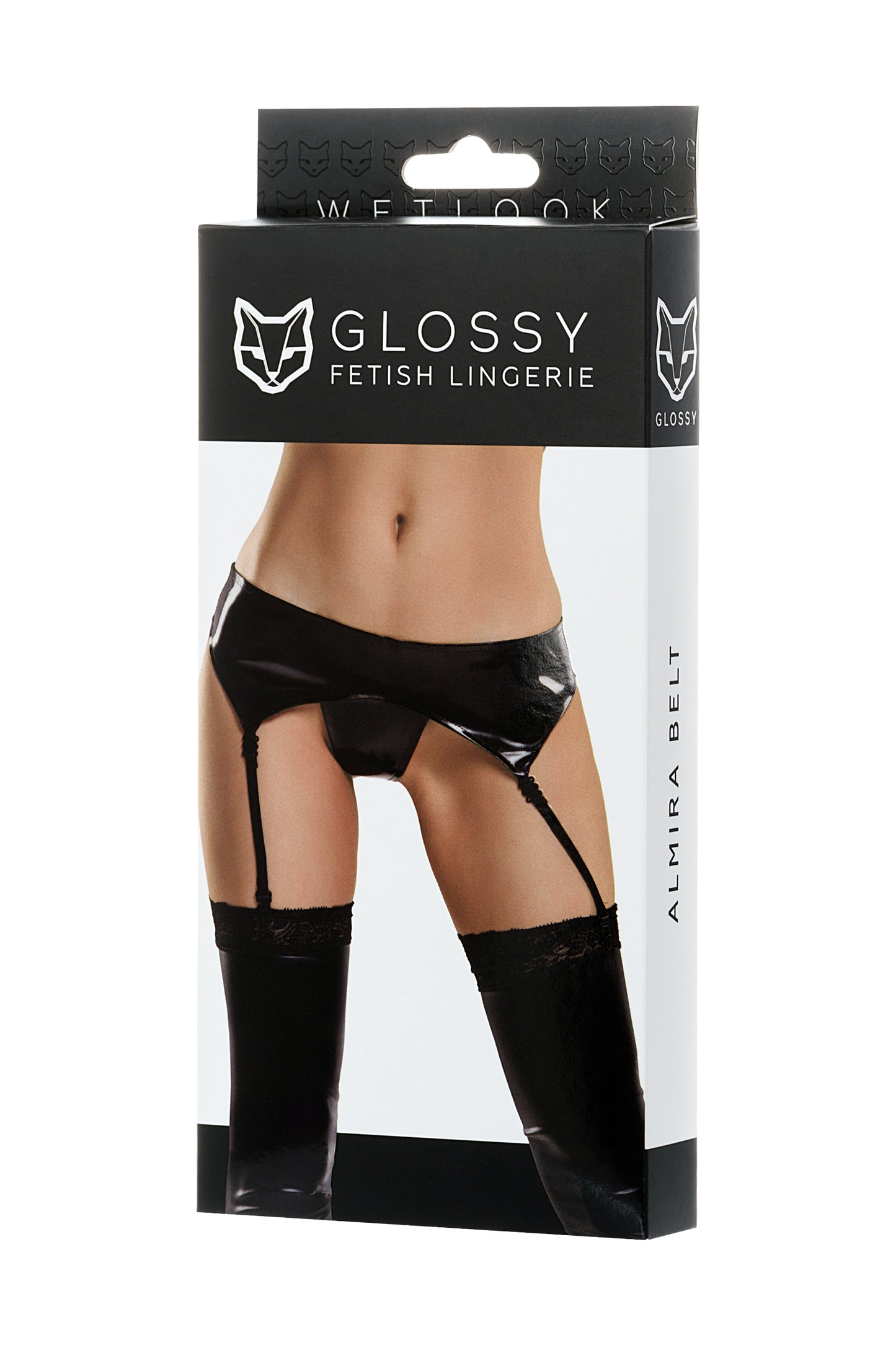 Glossy ALMİRA, Deri Jartyer Kemeri, Wetlook , siyah, M