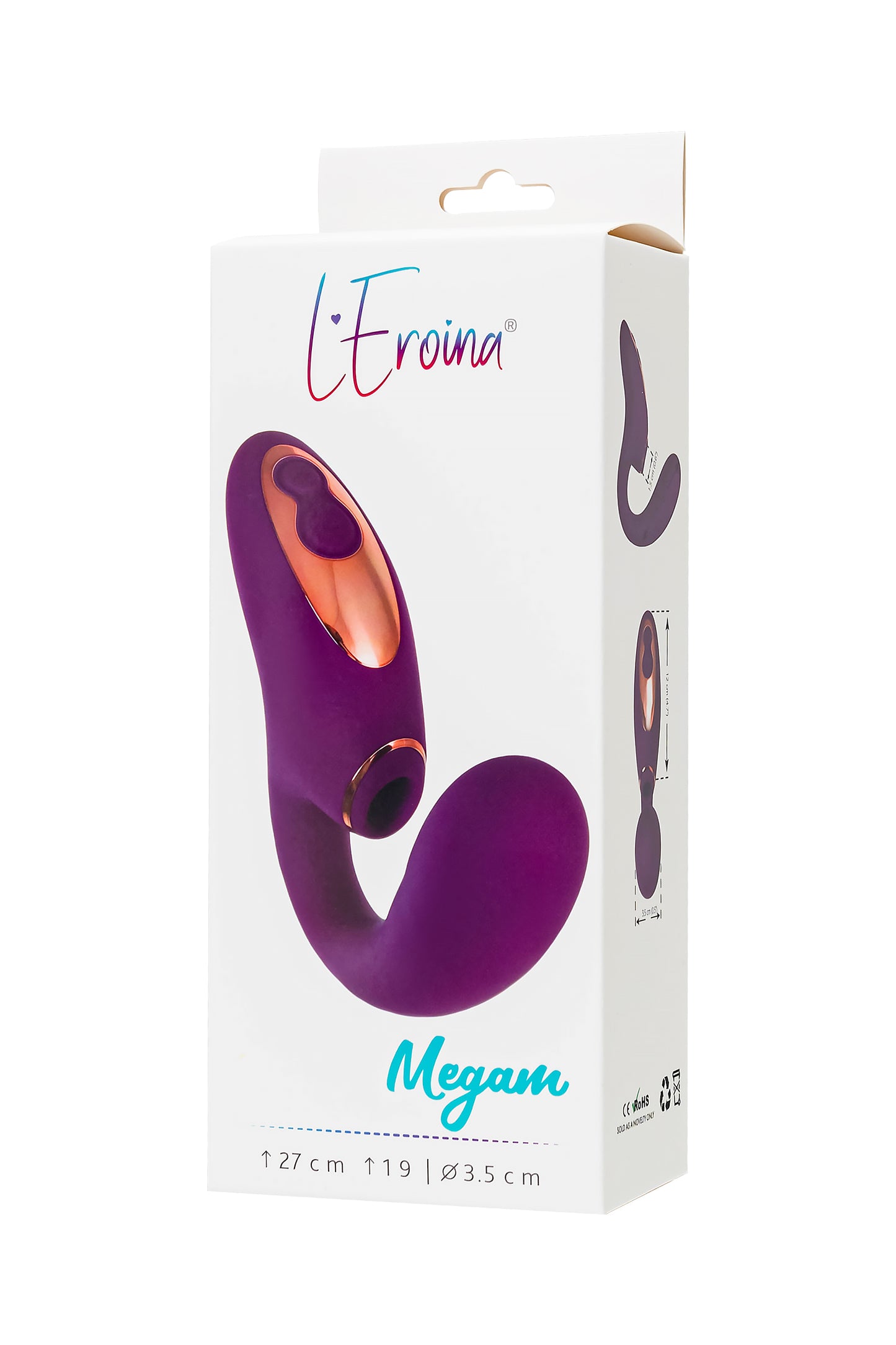 Çift uyarımlı masaj aleti L'Eroina Megam, silikon, mor, 27,5 cm