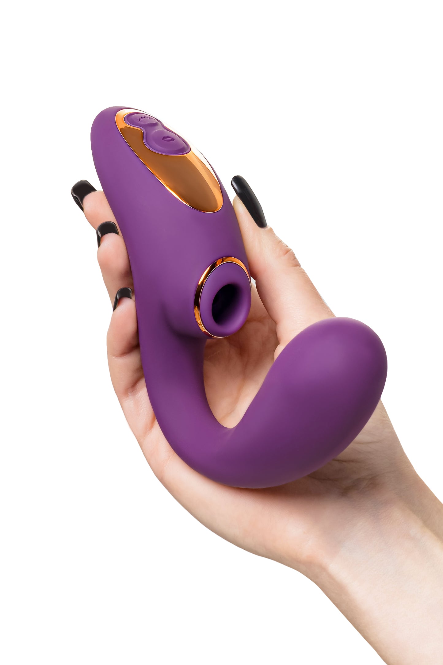 Çift uyarımlı masaj aleti L'Eroina Megam, silikon, mor, 27,5 cm