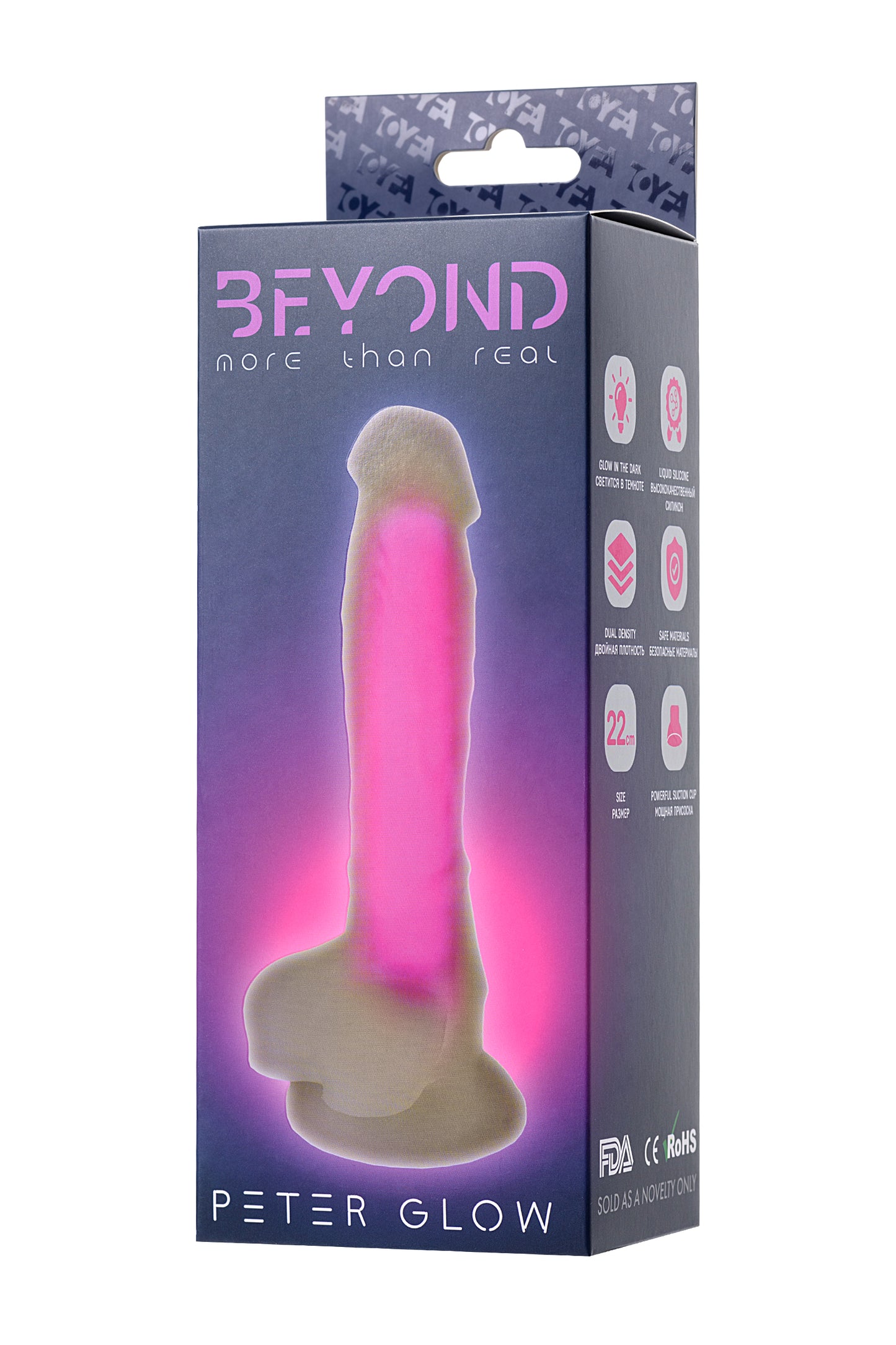 Beyond by Toyfa Peter Glow Gece Parlayan Dildo, Silikon, Şeffaf, 22 cm
