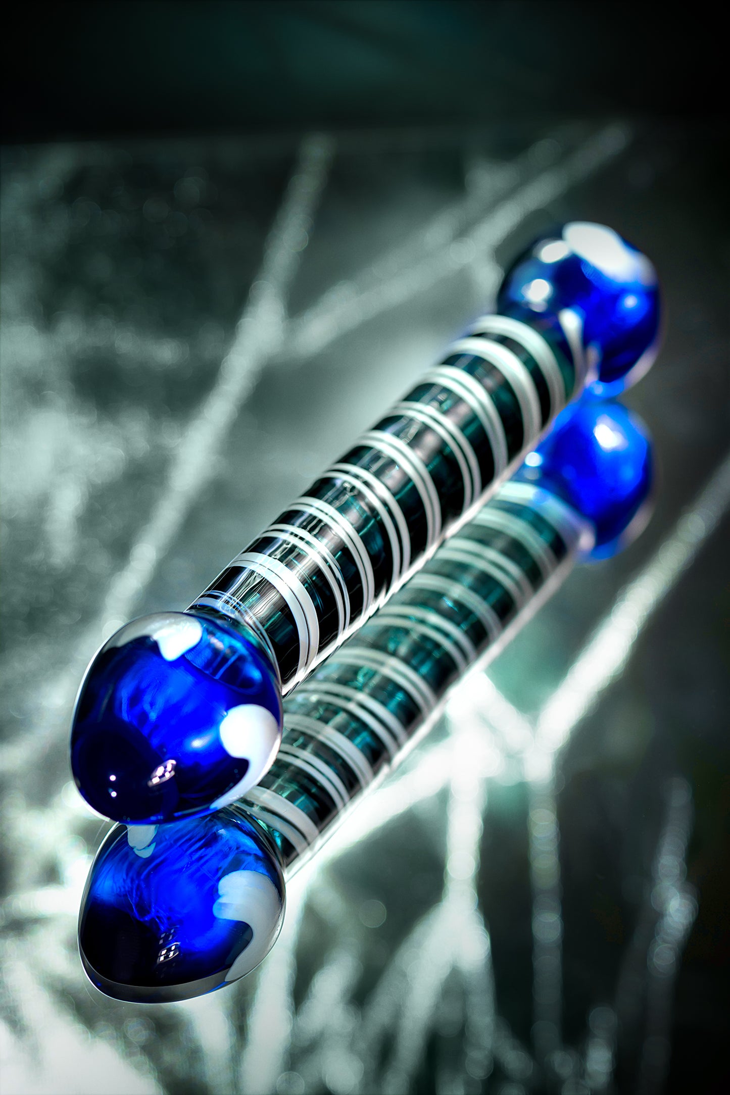 Sexus Glass Çift Taraflı Cam Dildo, mavi, 21 cm