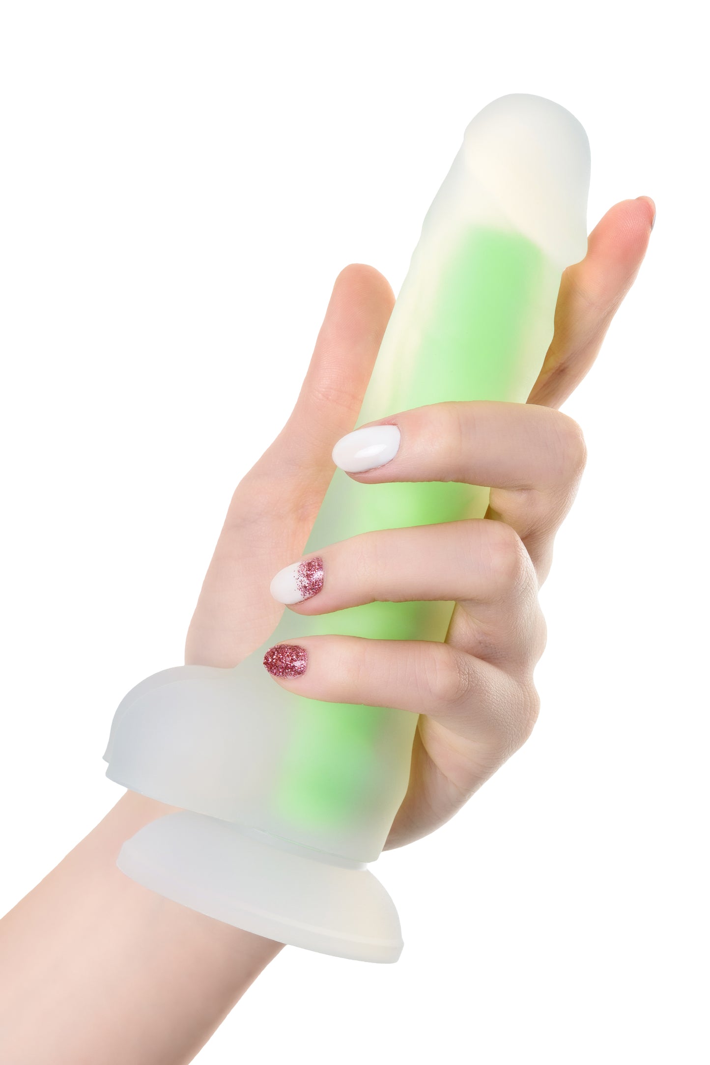 Beyond by Toyfa Dick Glow Gece Parlayan Dildo, Silikon, Şeffaf, 18 cm