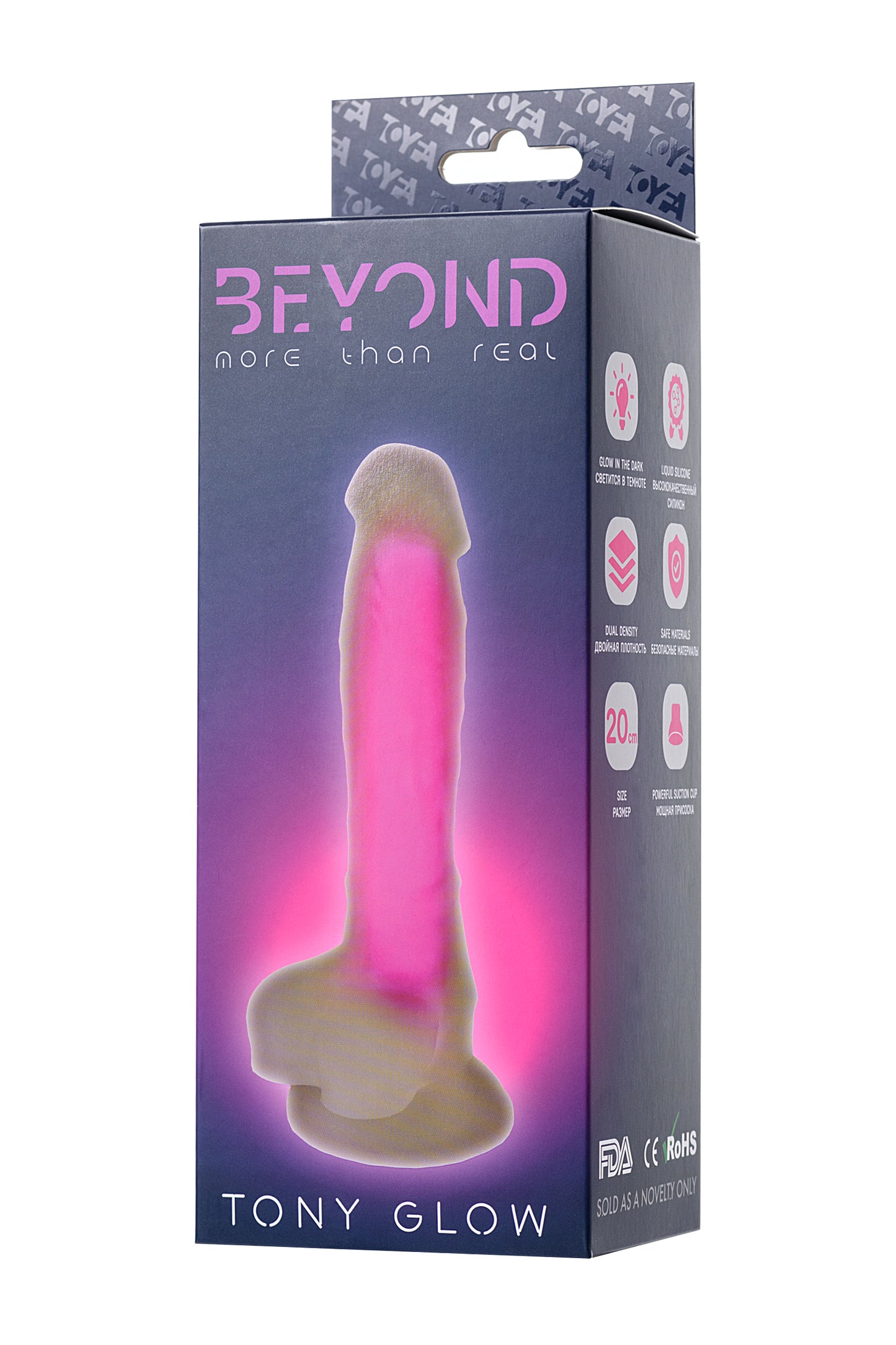 Beyond by Toyfa Tony Glow  Gece Parlayan Dildo, Silikon,Şeffaf , 20 cm