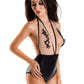Glossy Kiara Bodysuit Wetlook malzemeden, siyah, L