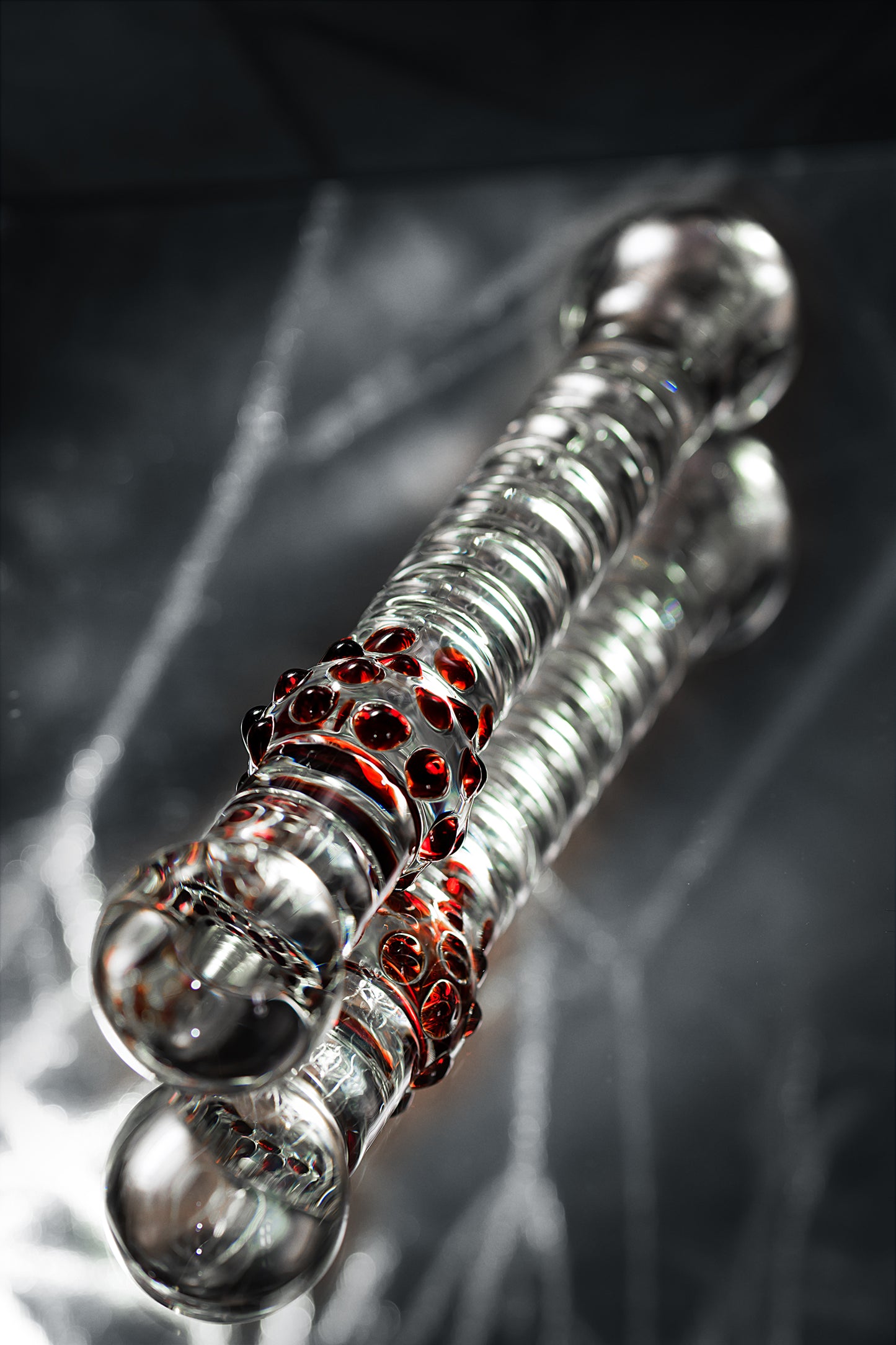 Sexus Glass Çift Taraflı Cam Dildo, Şeffaf, 22 cm