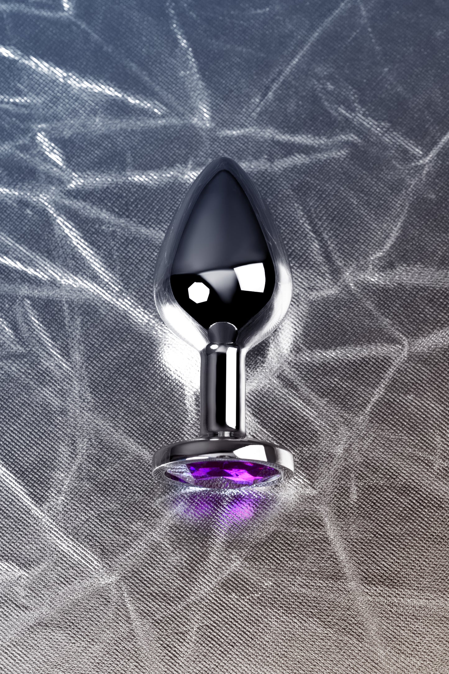 Metal by TOYFA Anal Plug, Metal, gümüş, mor kristalli, 8 cm, Ø 3,4 cm, 85 g