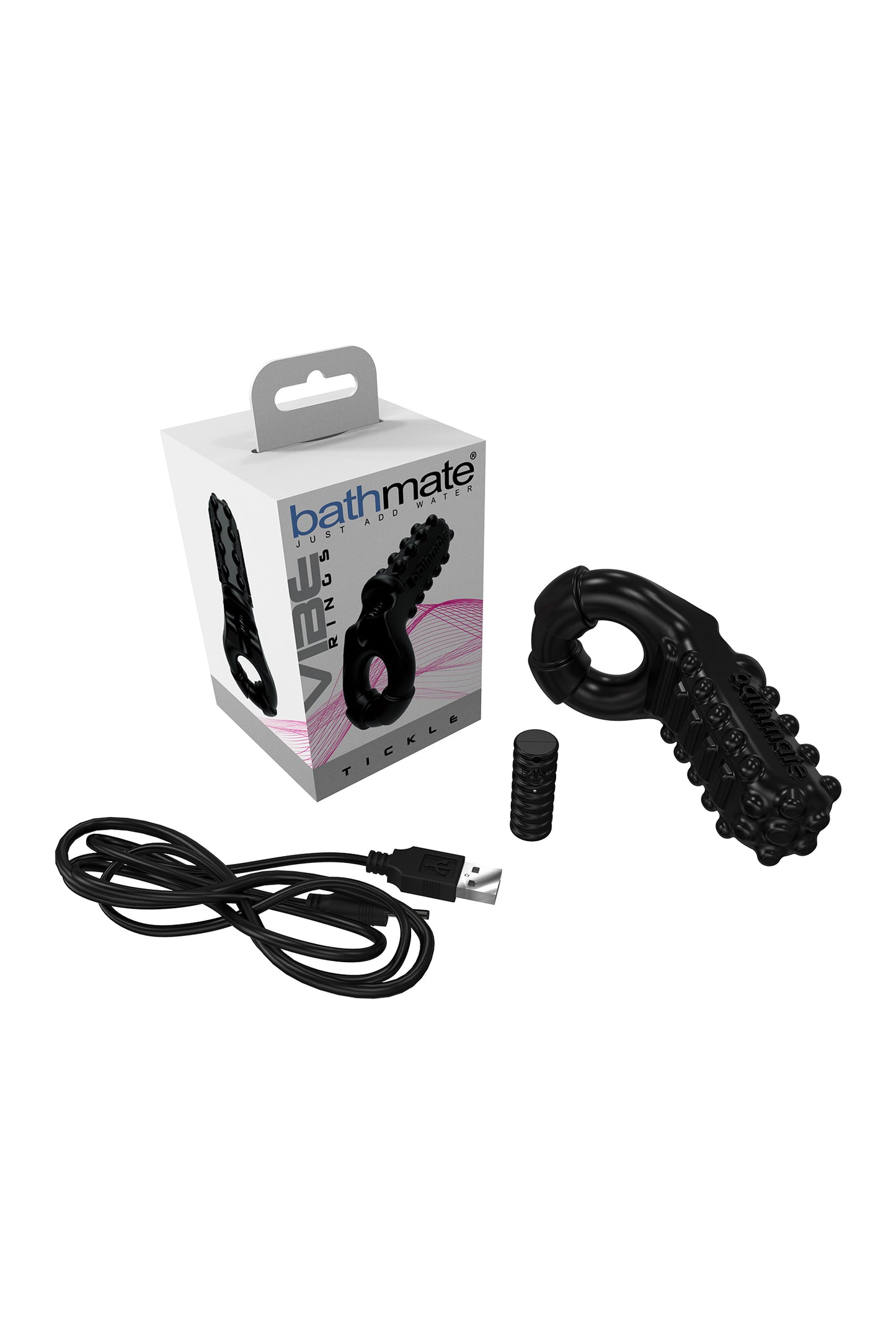 Bathmate Penis üzerindeki titreşim halkası Tickle, elastomex, siyah, Ø5 cm