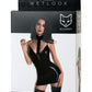 Glossy Ivy Gerdanlık Elbisesi Wetlook malzemeden, Siyah, XL