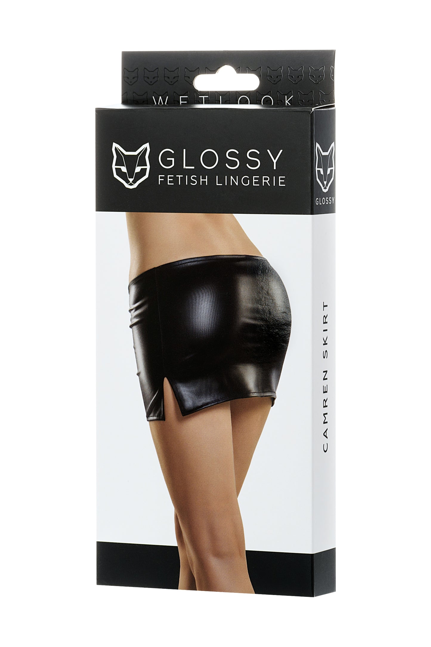 Glossy CAMREN Deri Mini Etek,Wetlook , Siyah, S
