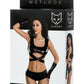 Glossy HALLE Deri Büstyer, Mini şort ve Eldiven Seti, Wetlook , siyah, M