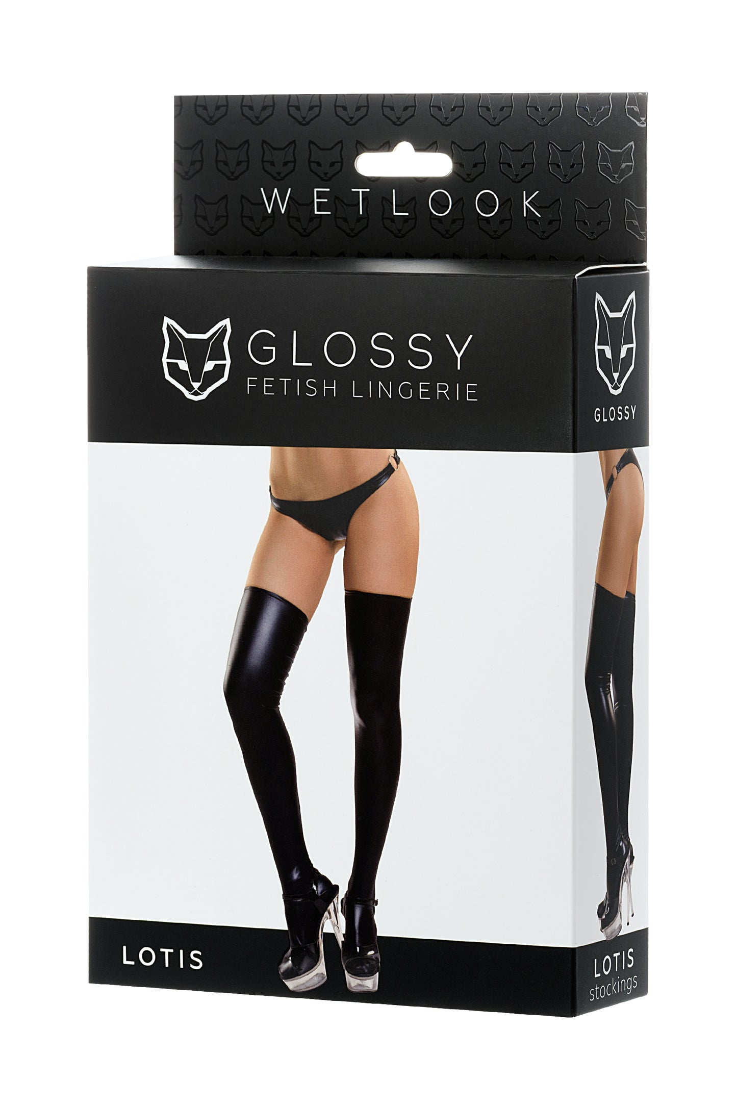 Glossy LOTİS Deri Jartyer Çorobı, Wetlook , siyah, XL