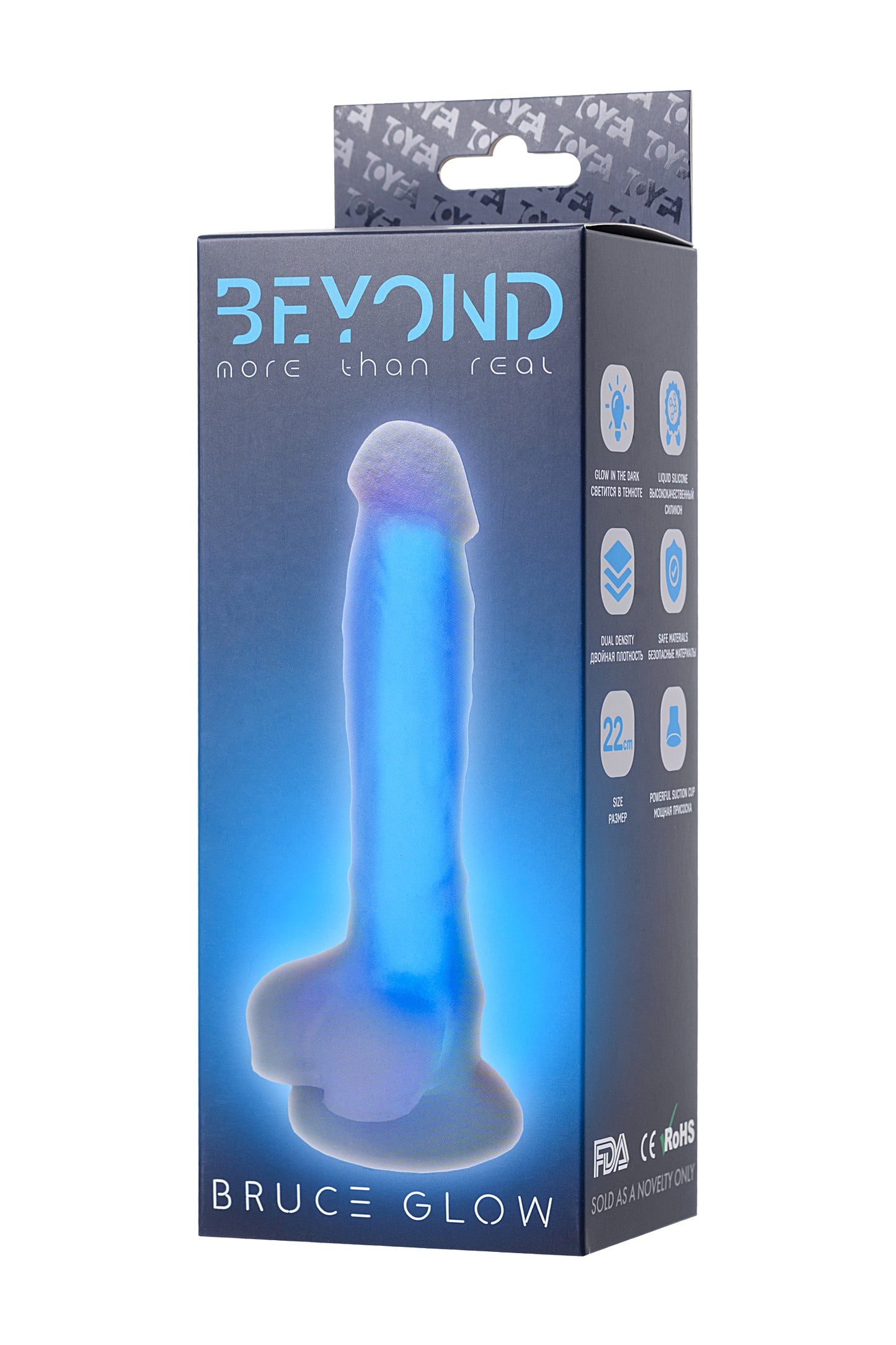 Beyond by Toyfa  Bruce Glow Gece Parlayan Dildo, Silikon, Şeffaf, 22 cm