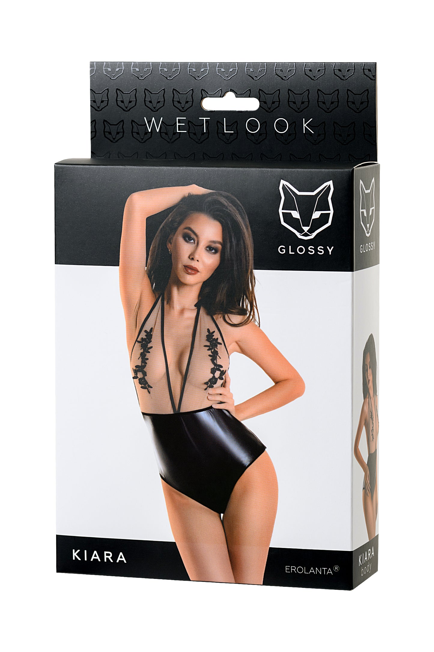 Glossy Kiara Bodysuit Wetlook malzemeden, siyah, L