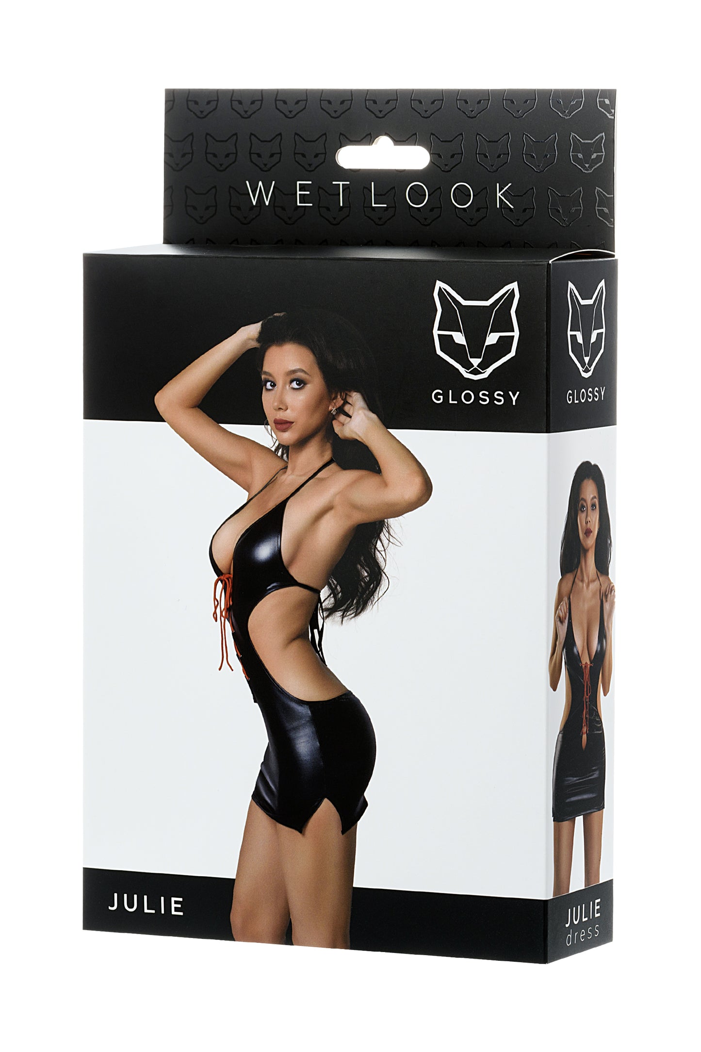 Glossy JULİE Kırmızı Bağcıklı Deri Elbise, Wetlook, siyah, S