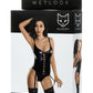 Glossy KATHERİN Deri Bodysuit Jartiyer, Wetlook, Bağcıklı, siyah, M